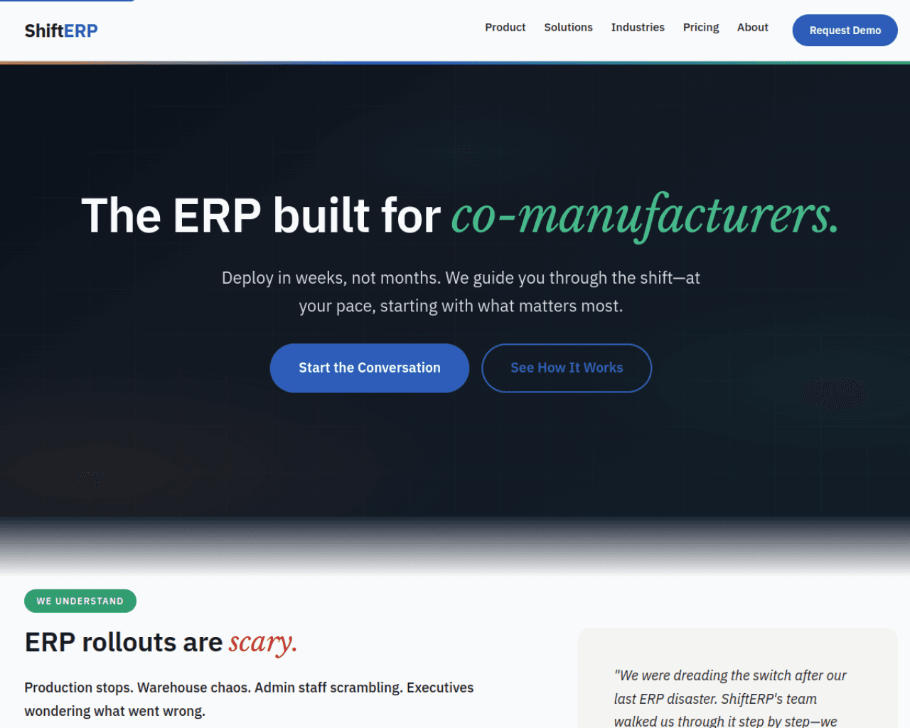 ShiftERP live site screenshot